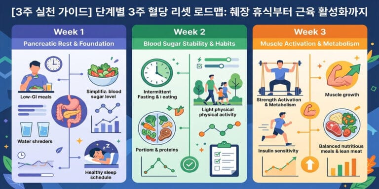 [3주 실천 가이드] 단계별 3주 혈당 리셋 로드맵: 췌장 휴식부터 근육 활성화까지
