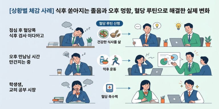 [상황별 체감 사례] 식후 쏟아지는 졸음과 오후 멍함, 혈당 루틴으로 해결한 실제 변화