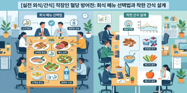 [실전 외식/간식] 직장인 혈당 방어전: 회식 메뉴 선택법과 착한 간식 설계